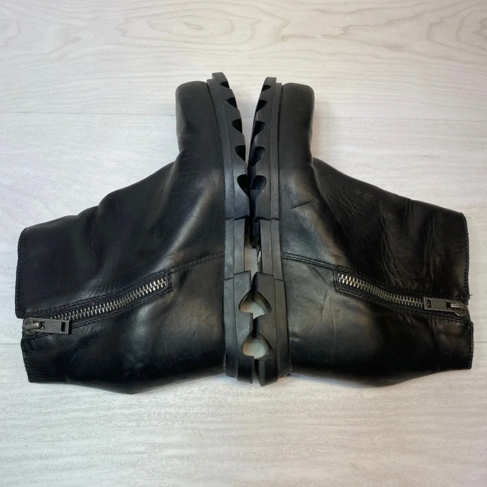 Sorel Womens 8.5 Arctic Wedge Ankle Boots Lug Sole Black Leather Side Zip NL4372